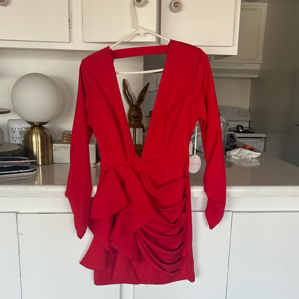 Luxxel Vibrant Red Long Sleeve Dress